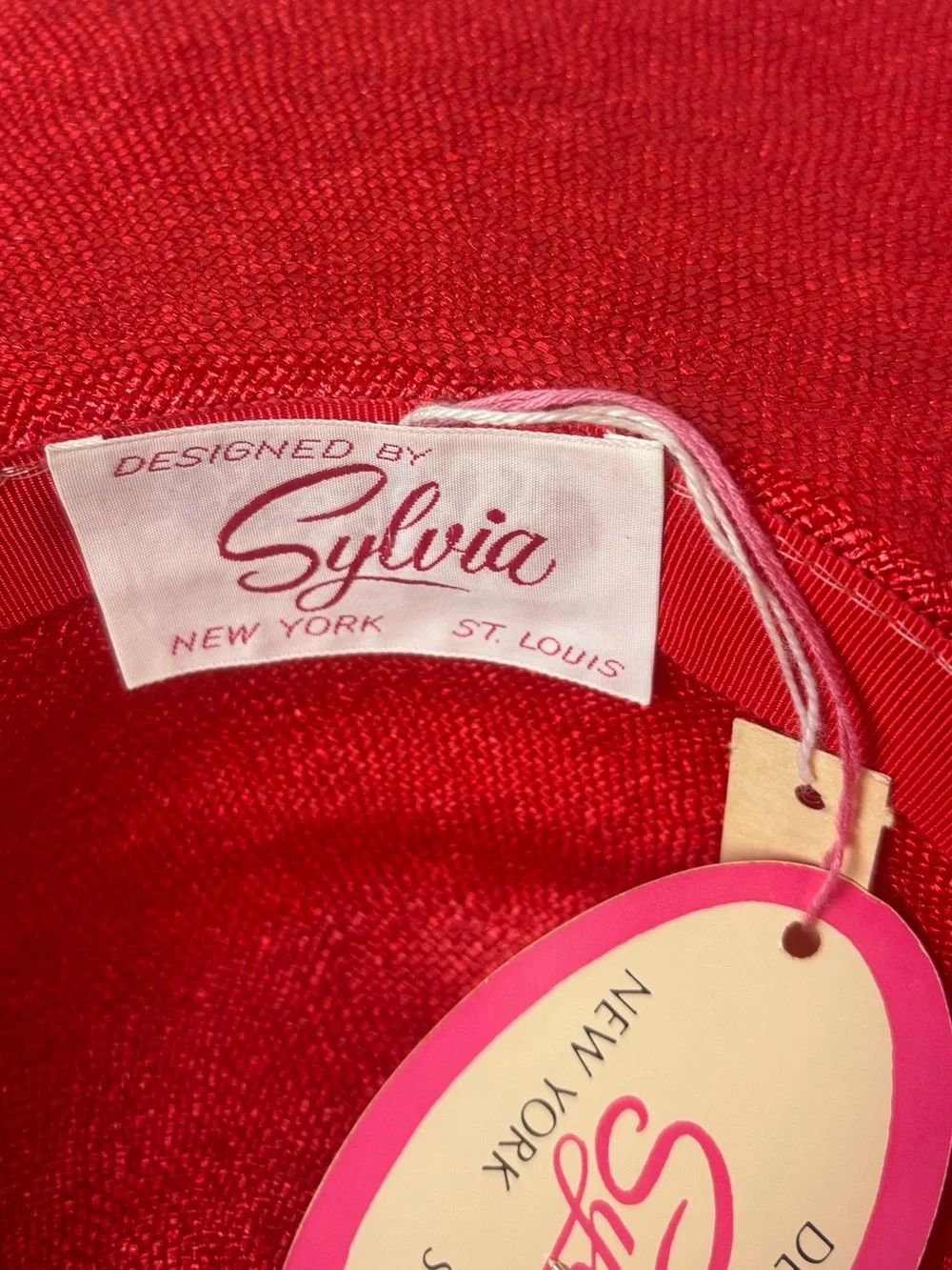 NWT Vintage Sylvia Red Straw Wide Brim Hat 1960’s Retro New Old Stock - Picture 5 of 6